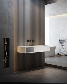 Подвесная тумба с раковиной ABBER Stein AS2640-1.0 L левая 100см белый матовый